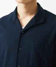 MKBHC32130 MK MICHEL KLEIN HOMME(MKミッシェルクランオム) 【７分袖/洗える】スタンドカラーシャツ / ストライプサッカー　 ネイビー