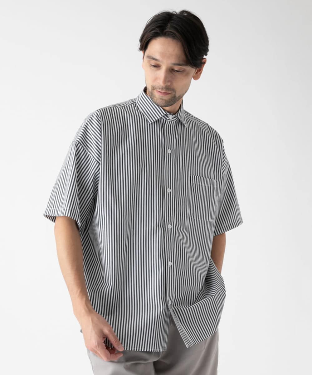 MKBHC84090 MK MICHEL KLEIN HOMME(MKミッシェルクランオム) 【リラックスシルエット】ストライプ半袖 ブラック
