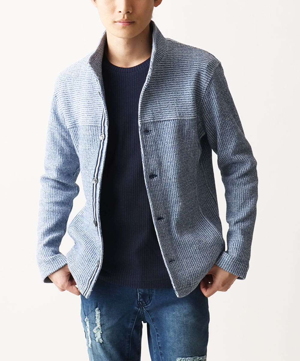 MKCDC24135 MK MICHEL KLEIN HOMME(MKミッシェルクランオム) 【イージーケア】ラッセルスタンドカーディガン ブルー
