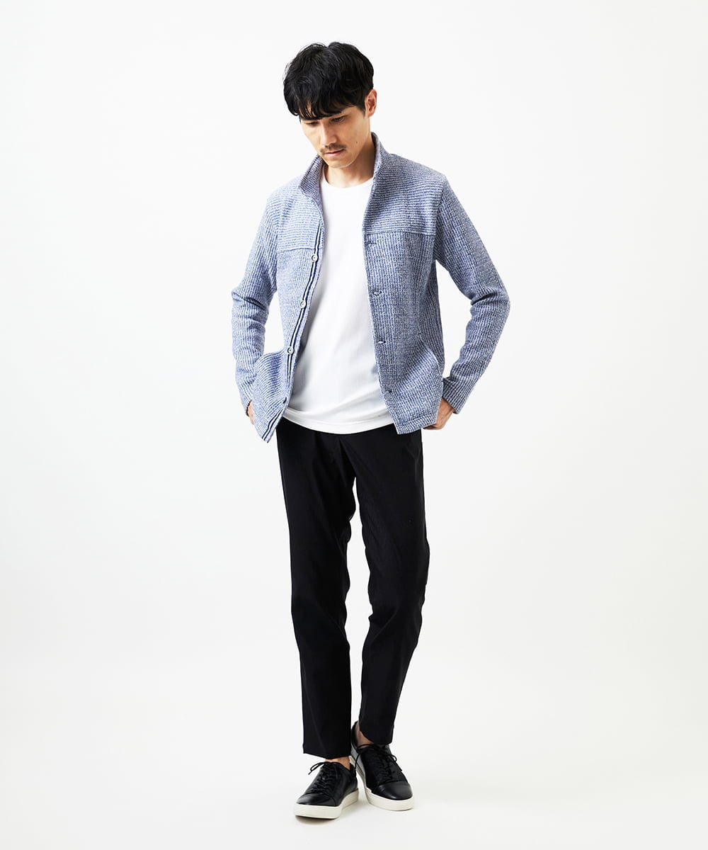 MKCDC24135 MK MICHEL KLEIN HOMME(MKミッシェルクランオム) 【イージーケア】ラッセルスタンドカーディガン ブルー