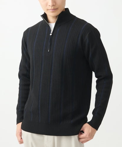 MKFAC23110 MK MICHEL KLEIN HOMME ハーフジップニット/REポリエステルストライプタック