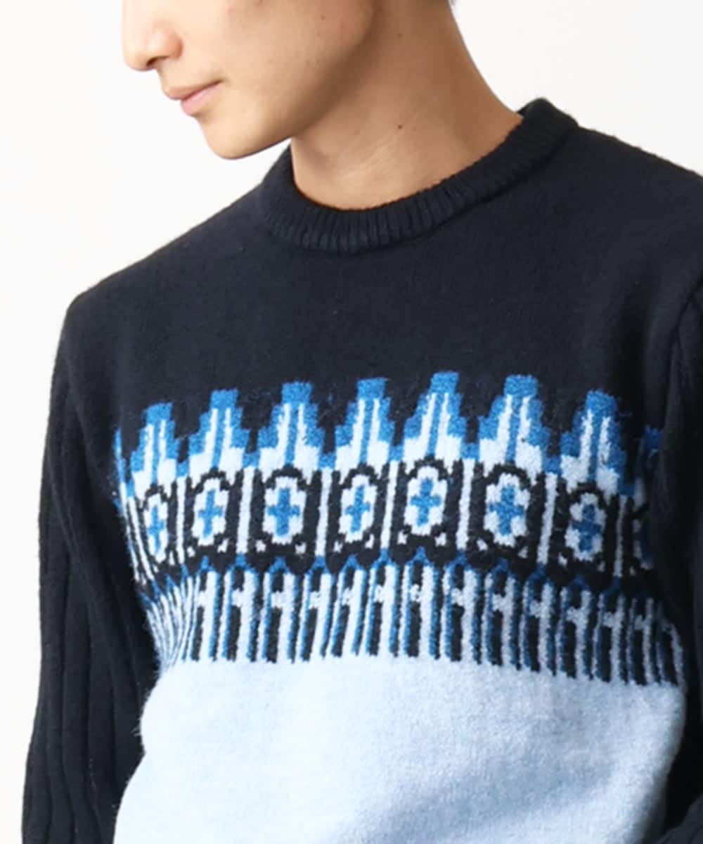 MKFAC37089 MK MICHEL KLEIN HOMME(MKミッシェルクランオム) 【在庫限り！/洗える】MKHフェアアイルジャガードニット ネイビー
