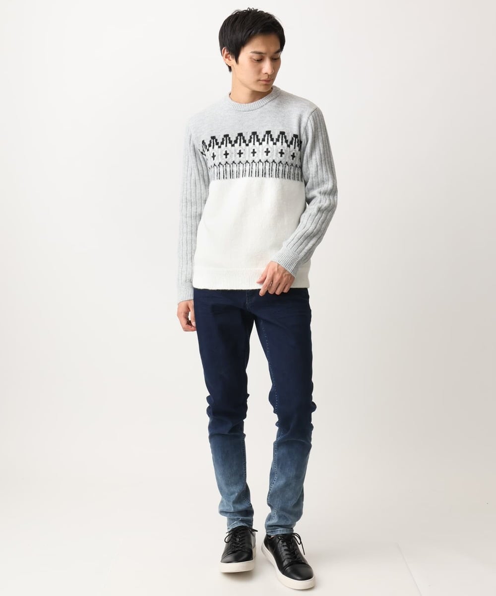 MKFAC37089 MK MICHEL KLEIN HOMME(MKミッシェルクランオム) 【在庫限り！/洗える】MKHフェアアイルジャガードニット ネイビー