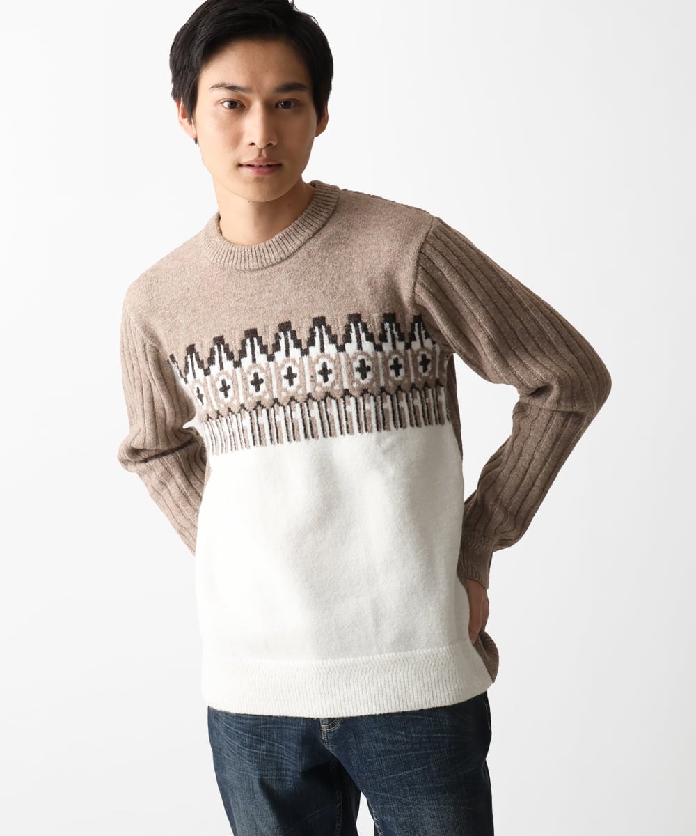 MKFAC37089 MK MICHEL KLEIN HOMME(MKミッシェルクランオム) 【在庫限り！/洗える】MKHフェアアイルジャガードニット ネイビー