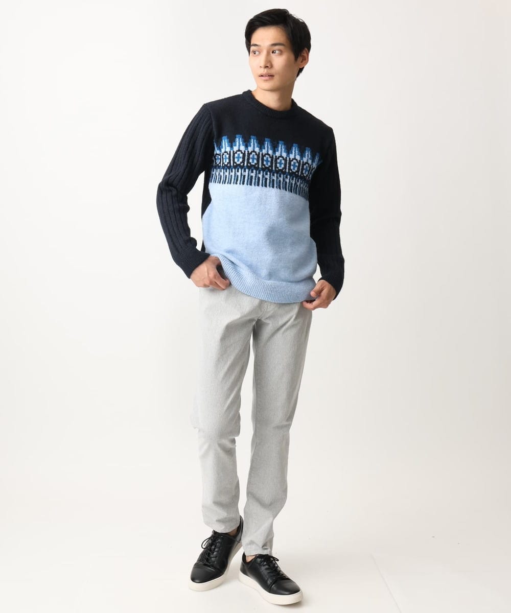 MKFAC37089 MK MICHEL KLEIN HOMME(MKミッシェルクランオム) 【在庫限り！/洗える】MKHフェアアイルジャガードニット ネイビー