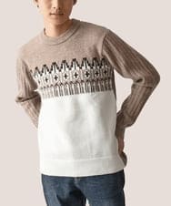 MKFAC37089 MK MICHEL KLEIN HOMME(MKミッシェルクランオム) 【在庫限り！/洗える】MKHフェアアイルジャガードニット ベージュ