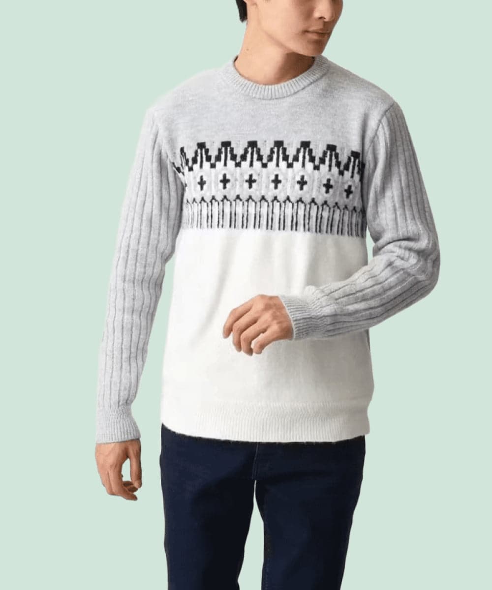 MKFAC37089 MK MICHEL KLEIN HOMME(MKミッシェルクランオム) 【在庫限り！/洗える】MKHフェアアイルジャガードニット グレー