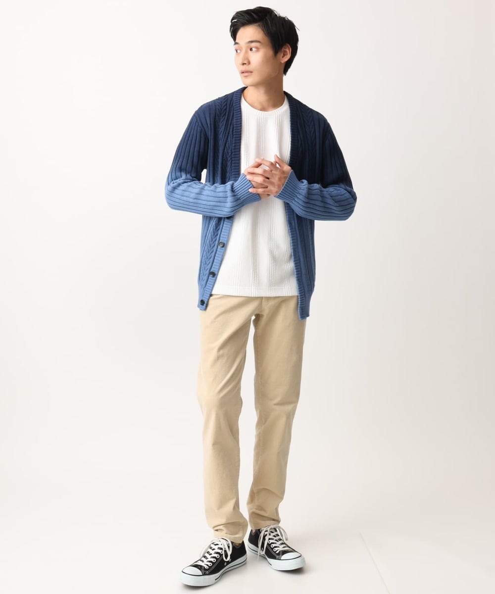 MKFAC41120 MK MICHEL KLEIN HOMME(MKミッシェルクランオム) 【残りわずか/在庫限り/コットン糸】ニットカーディガン/グラデーションケーブル ブルー