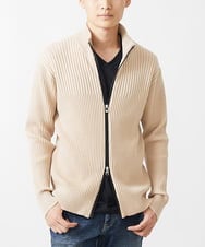 MKFAC51140 MK MICHEL KLEIN HOMME(MKミッシェルクランオム) 【洗濯機で洗える】ニットジップカーディガン/2トーンハリヌキドライバーズニット ベージュ