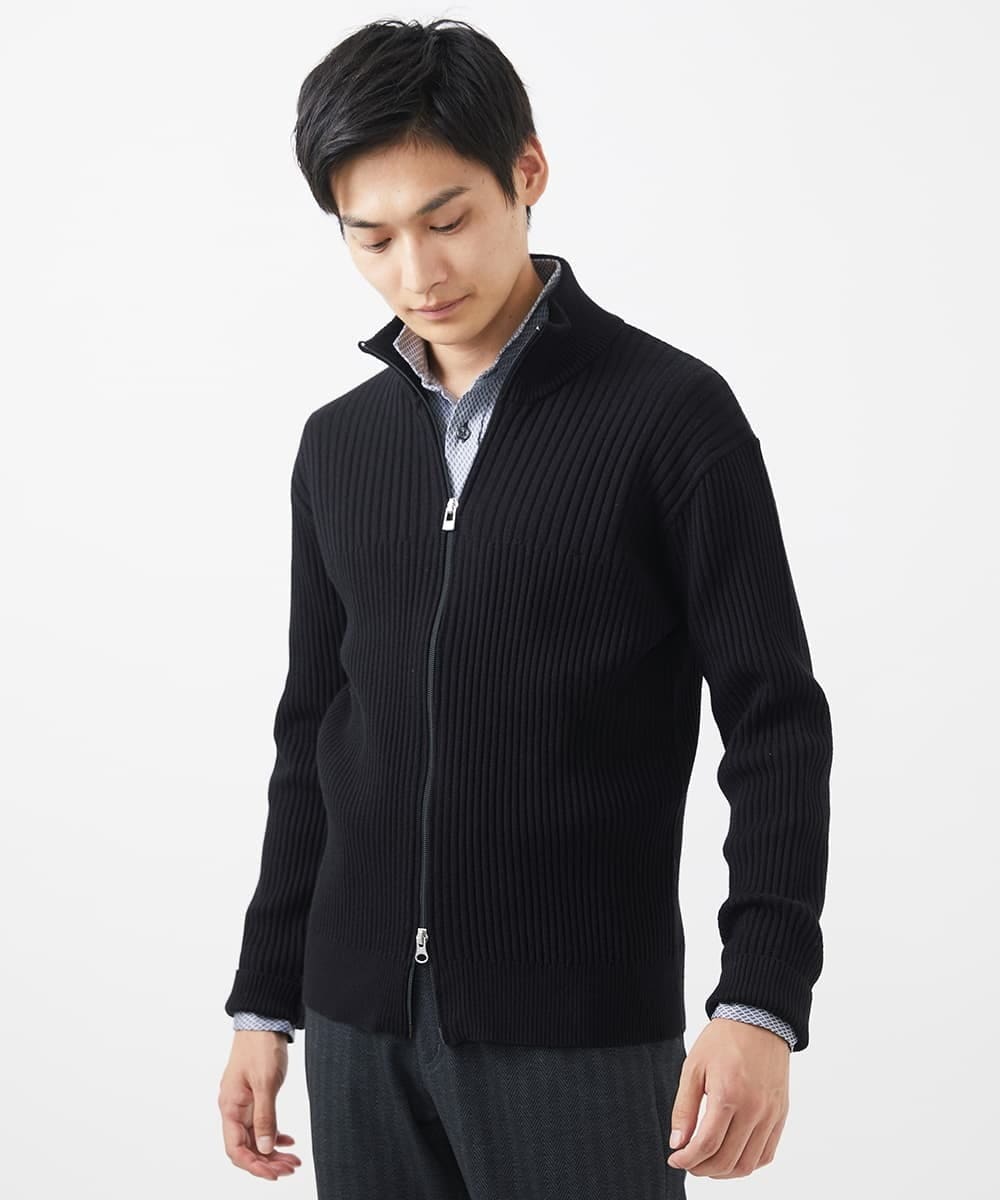 MKFAC51140 MK MICHEL KLEIN HOMME(MKミッシェルクランオム) 【洗濯機で洗える】ニットジップカーディガン/2トーンハリヌキドライバーズニット ベージュ