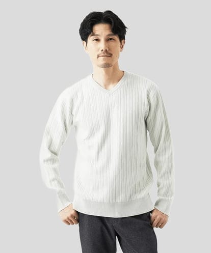 MKFAD60099 MK MICHEL KLEIN HOMME 【Vネック/洗濯機で洗える】ランダムタック ストライプニット