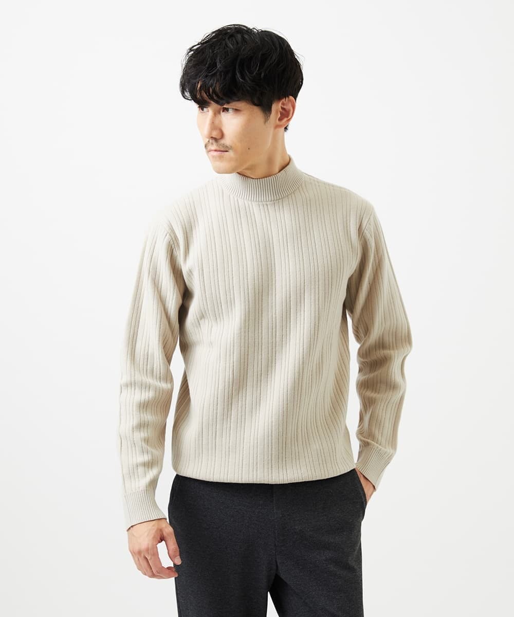 MKFAD61099 MK MICHEL KLEIN HOMME(MKミッシェルクランオム) 【洗濯機で洗える】モックネックニット / ランダムタックストライプ アイボリー