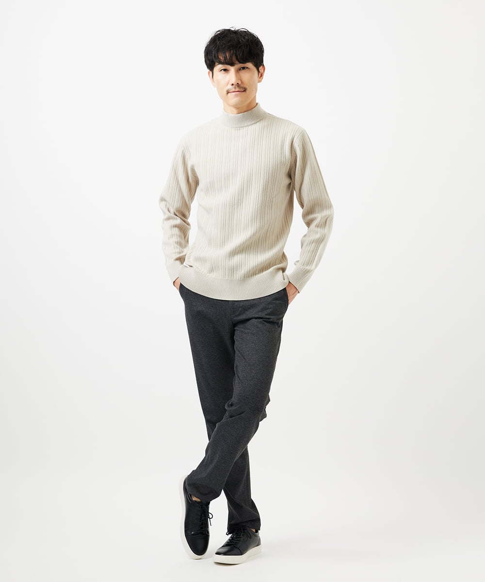 MKFAD61099 MK MICHEL KLEIN HOMME(MKミッシェルクランオム) 【洗濯機で洗える】モックネックニット / ランダムタックストライプ アイボリー