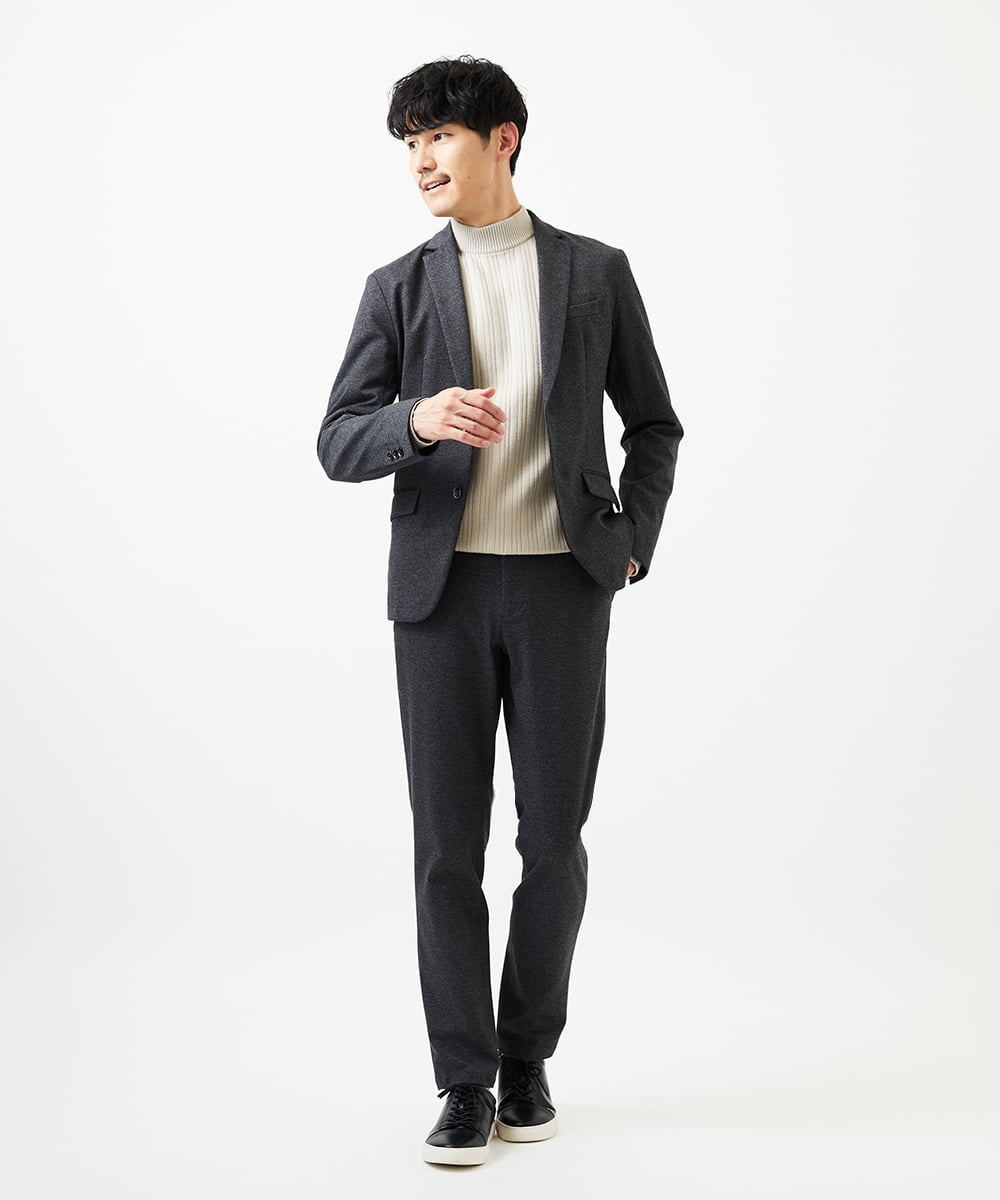 MKFAD61099 MK MICHEL KLEIN HOMME(MKミッシェルクランオム) 【洗濯機で洗える】モックネックニット / ランダムタックストライプ アイボリー
