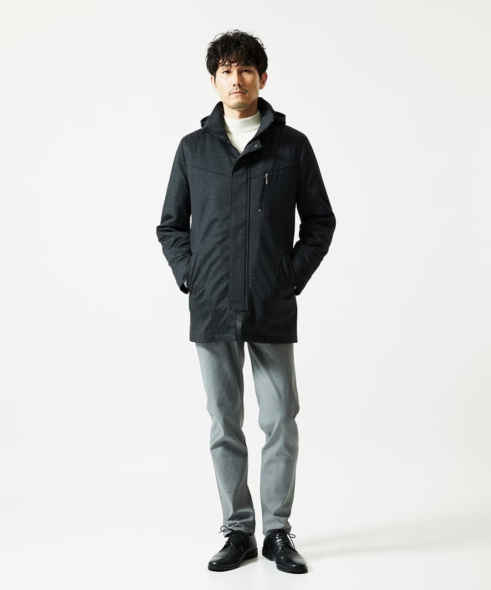 MKFAD61099 MK MICHEL KLEIN HOMME(MKミッシェルクランオム) 【洗濯機で洗える】モックネックニット / ランダムタックストライプ ホワイト