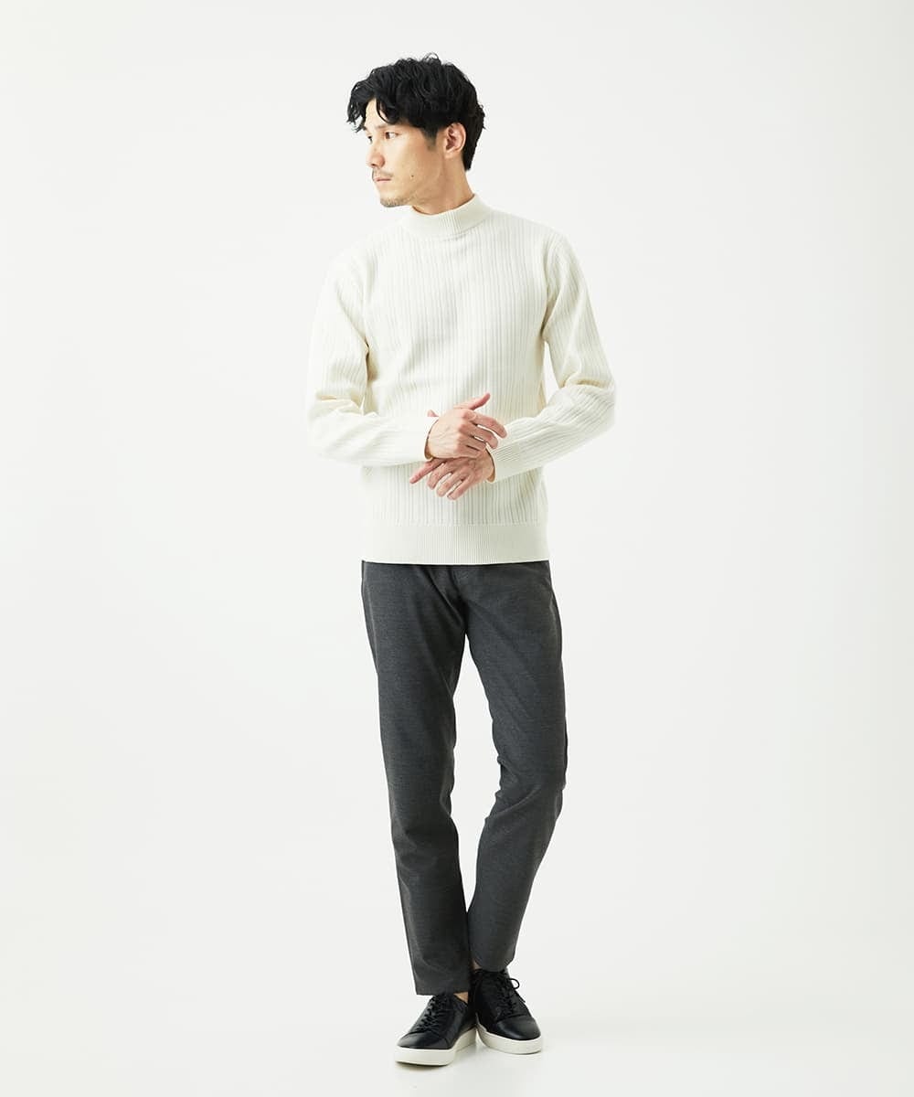 MKFAD61099 MK MICHEL KLEIN HOMME(MKミッシェルクランオム) 【洗濯機で洗える】モックネックニット / ランダムタックストライプ ホワイト