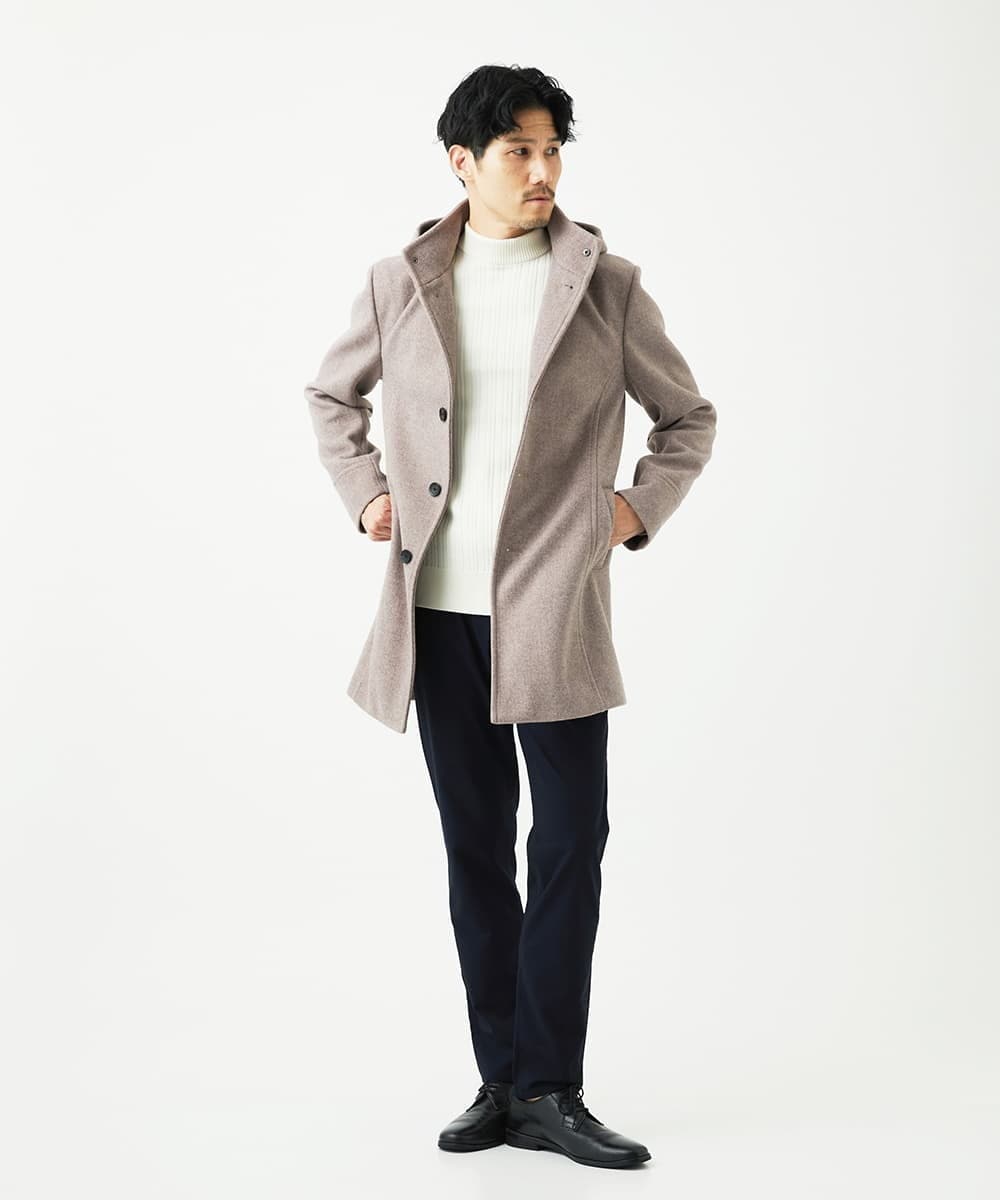 MKFAD61099 MK MICHEL KLEIN HOMME(MKミッシェルクランオム) 【洗濯機で洗える】モックネックニット / ランダムタックストライプ ホワイト