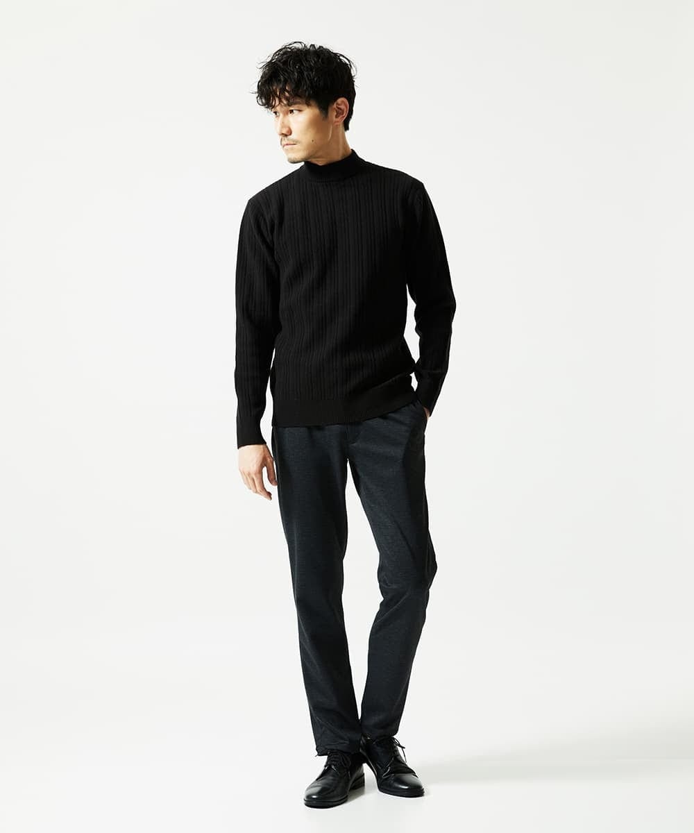 MKFAD61099 MK MICHEL KLEIN HOMME(MKミッシェルクランオム) 【洗濯機で洗える】モックネックニット / ランダムタックストライプ ブラック