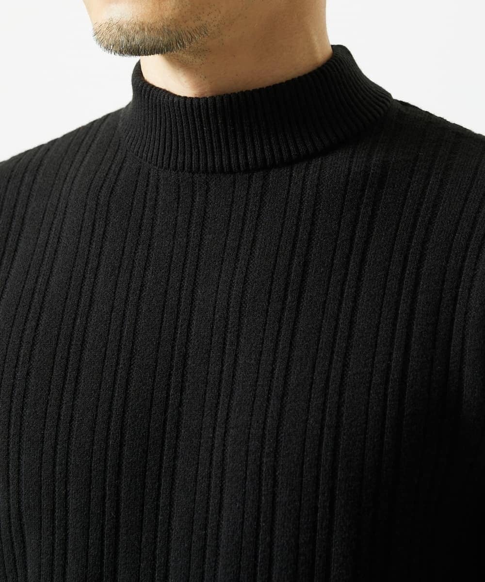 MKFAD61099 MK MICHEL KLEIN HOMME(MKミッシェルクランオム) 【洗濯機で洗える】モックネックニット / ランダムタックストライプ ブラック
