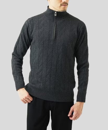 MKFAD62110 MK MICHEL KLEIN HOMME 【洗える/リサイクル糸使用】ハーフジップニット / ミックスヘリンボン