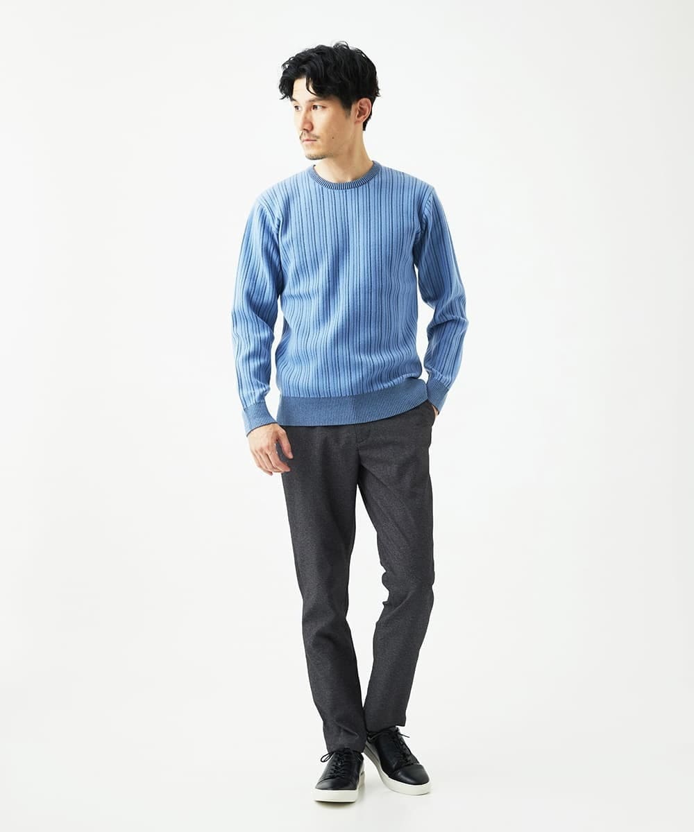 MKFAD63099 MK MICHEL KLEIN HOMME(MKミッシェルクランオム) 【クルーネック/洗濯機で洗える】ランダムタックストライプクルーネックニット ライトブルー