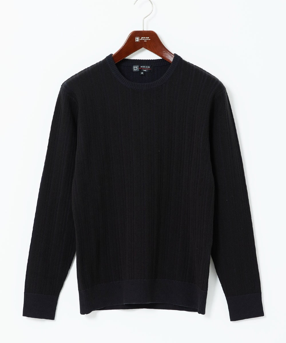 MKFAD63099 MK MICHEL KLEIN HOMME(MKミッシェルクランオム) 【クルーネック/洗濯機で洗える】ランダムタックストライプクルーネックニット ネイビー