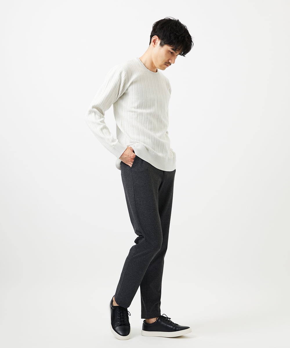 MKFAD63099 MK MICHEL KLEIN HOMME(MKミッシェルクランオム) 【クルーネック/洗濯機で洗える】ランダムタックストライプクルーネックニット ライトグレー