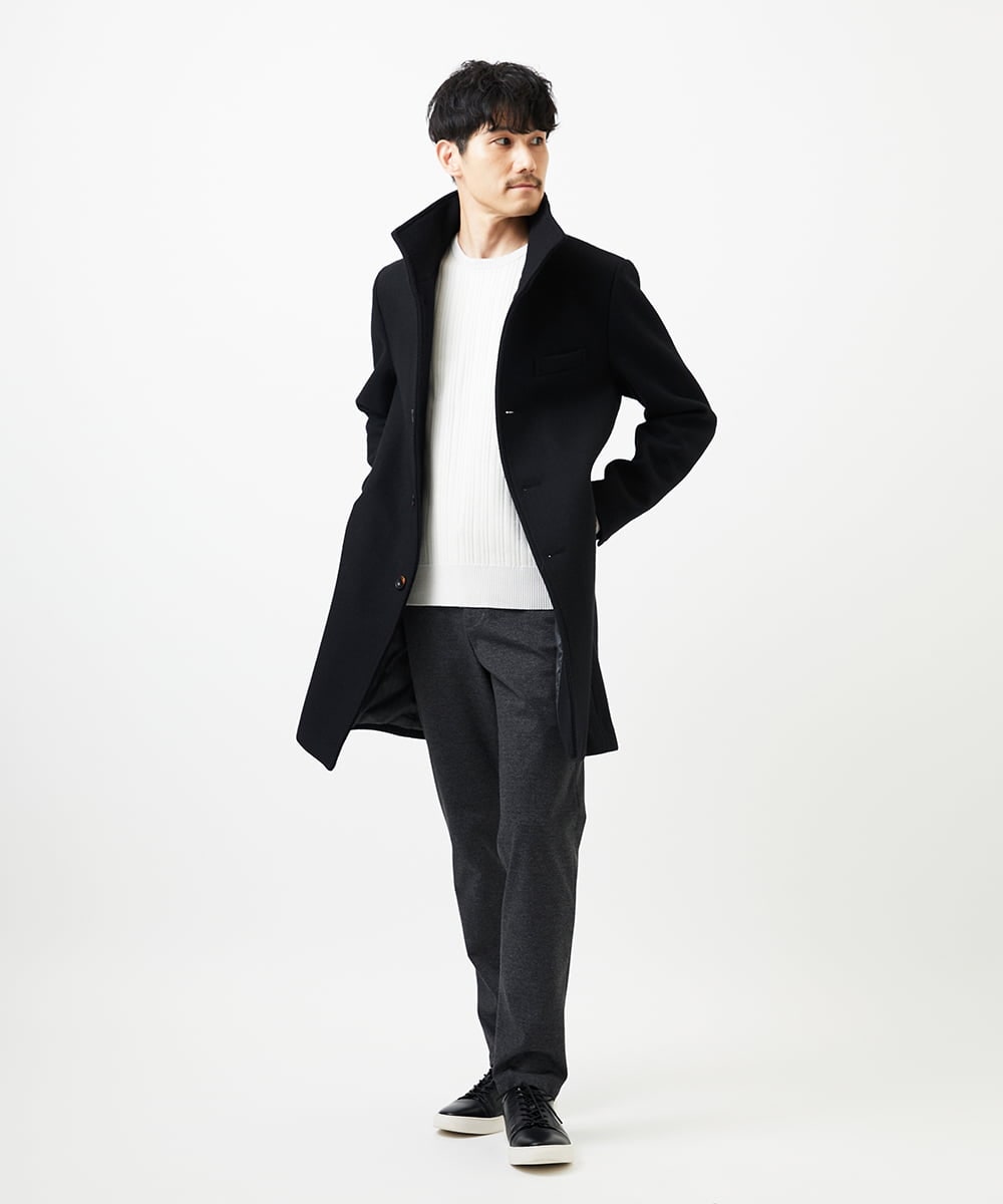 MKFAD63099 MK MICHEL KLEIN HOMME(MKミッシェルクランオム) 【クルーネック/洗濯機で洗える】ランダムタックストライプクルーネックニット ライトグレー