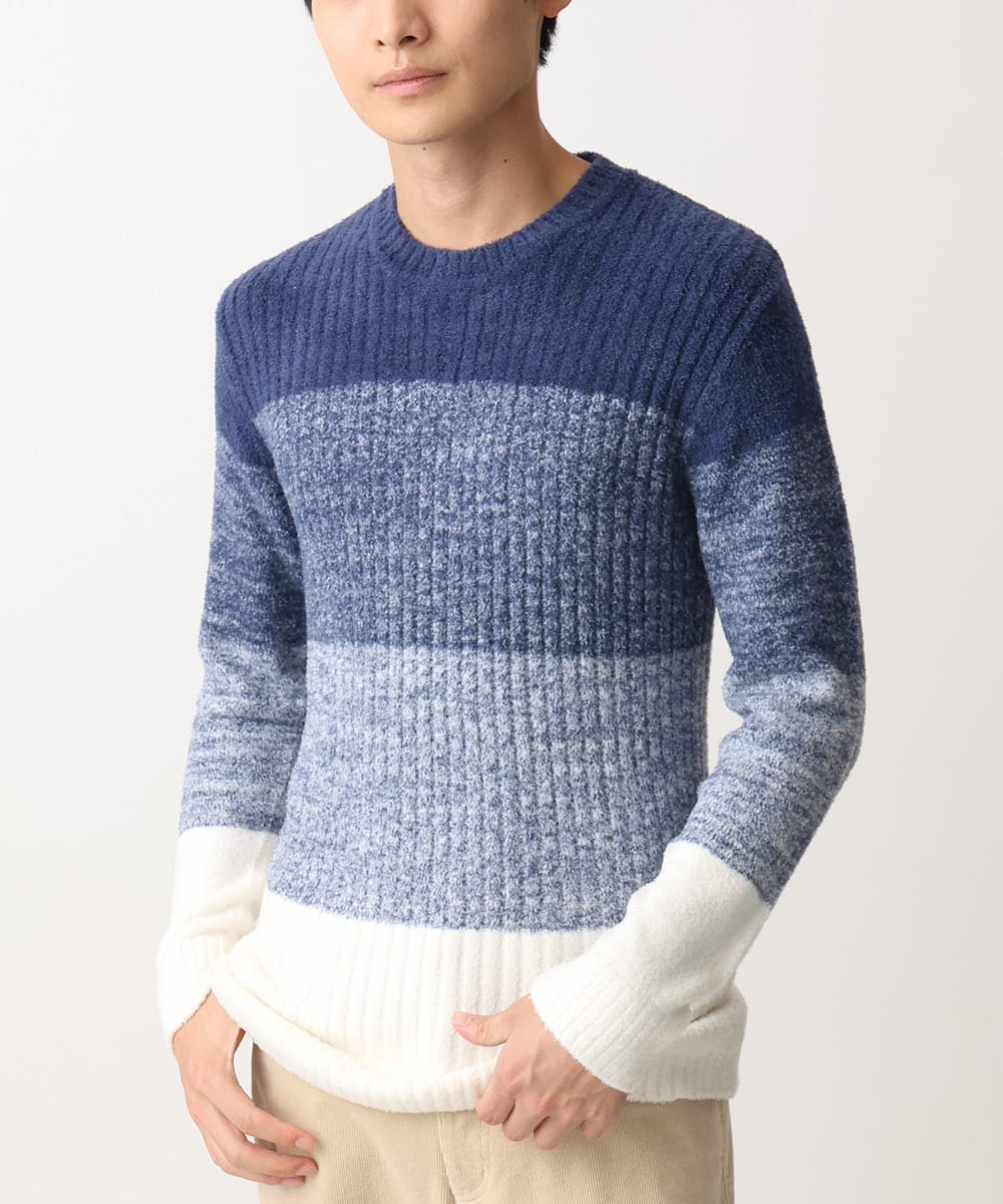 MKFDC21099 MK MICHEL KLEIN HOMME(MKミッシェルクランオム) 【ふわふわ感触／ギフト／洗える】クルーネックニット / フェザーモールヤーン ネイビー
