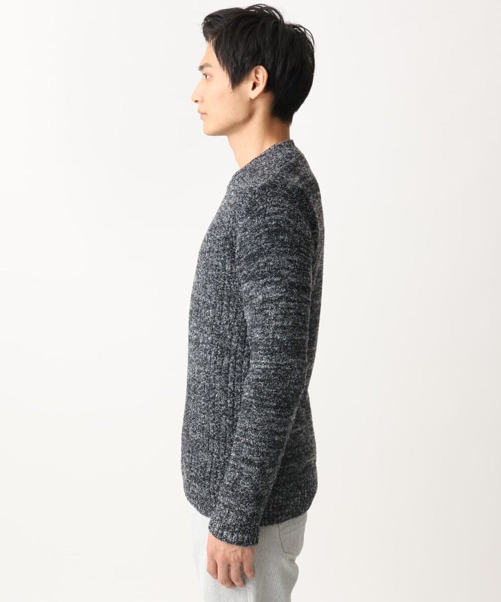 MKFDC21099 MK MICHEL KLEIN HOMME(MKミッシェルクランオム) 【ふわふわ感触／ギフト／洗える】クルーネックニット / フェザーモールヤーン ネイビー