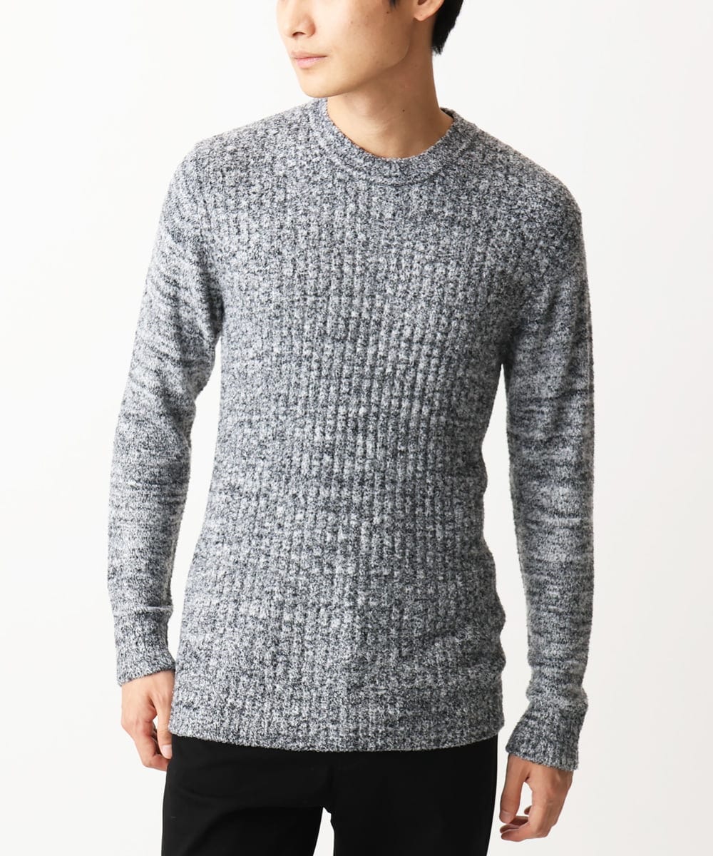 MKFDC21099 MK MICHEL KLEIN HOMME(MKミッシェルクランオム) 【ふわふわ感触／ギフト／洗える】クルーネックニット / フェザーモールヤーン グレー