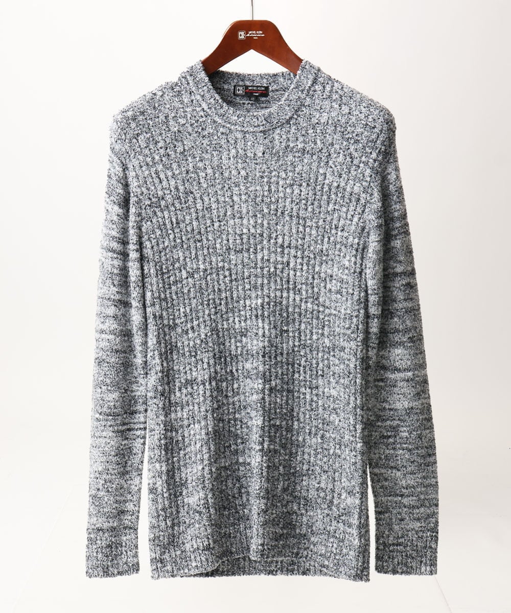 MKFDC21099 MK MICHEL KLEIN HOMME(MKミッシェルクランオム) 【ふわふわ感触／ギフト／洗える】クルーネックニット / フェザーモールヤーン グレー