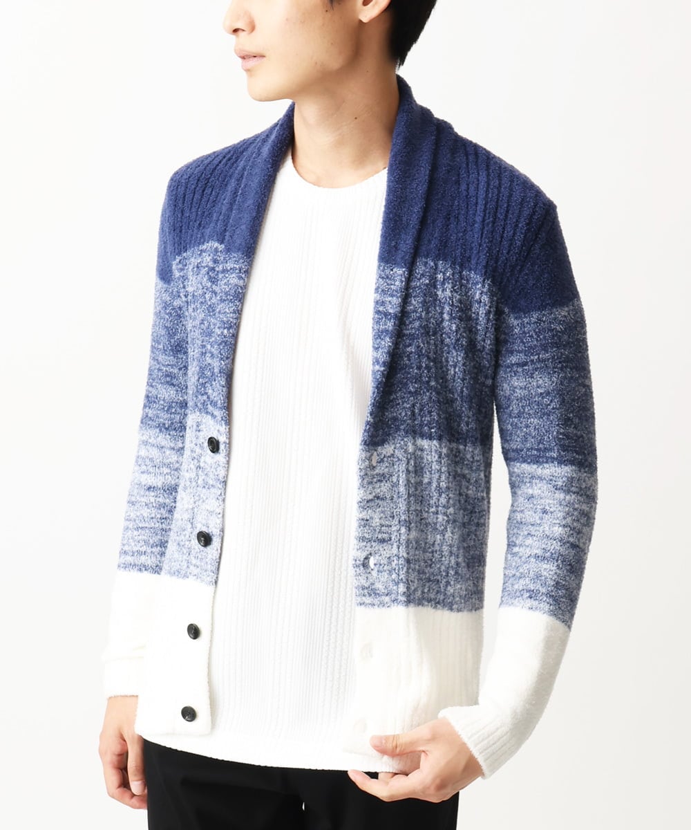 MKFDC22130 MK MICHEL KLEIN HOMME(MKミッシェルクランオム) 【5色展開／ギフト／洗える】ショールカラーカーディガン / フェザーモールヤーン ネイビー