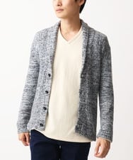 MKFDC22130 MK MICHEL KLEIN HOMME(MKミッシェルクランオム) 【5色展開／ギフト／洗える】ショールカラーカーディガン / フェザーモールヤーン グレー