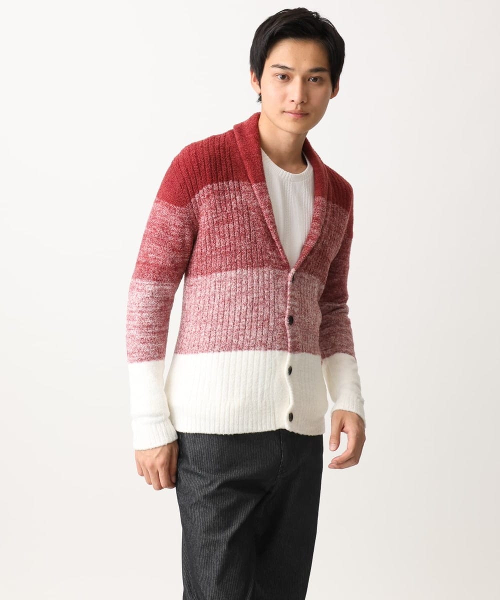 MKFDC22130 MK MICHEL KLEIN HOMME(MKミッシェルクランオム) 【5色展開／ギフト／洗える】ショールカラーカーディガン / フェザーモールヤーン ダークグレー