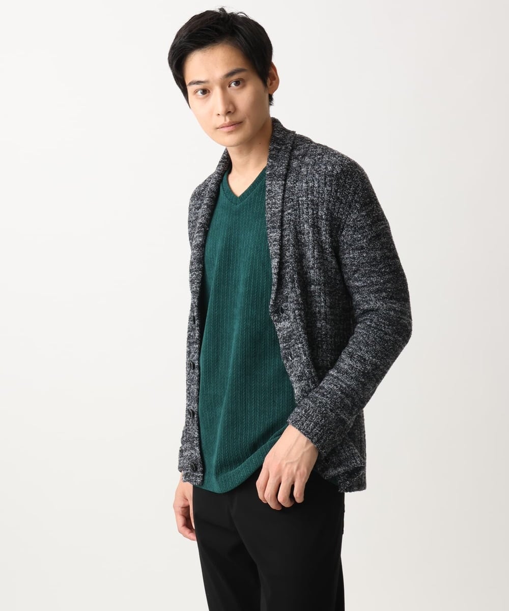 MKFDC22130 MK MICHEL KLEIN HOMME(MKミッシェルクランオム) 【5色展開／ギフト／洗える】ショールカラーカーディガン / フェザーモールヤーン ダークグレー