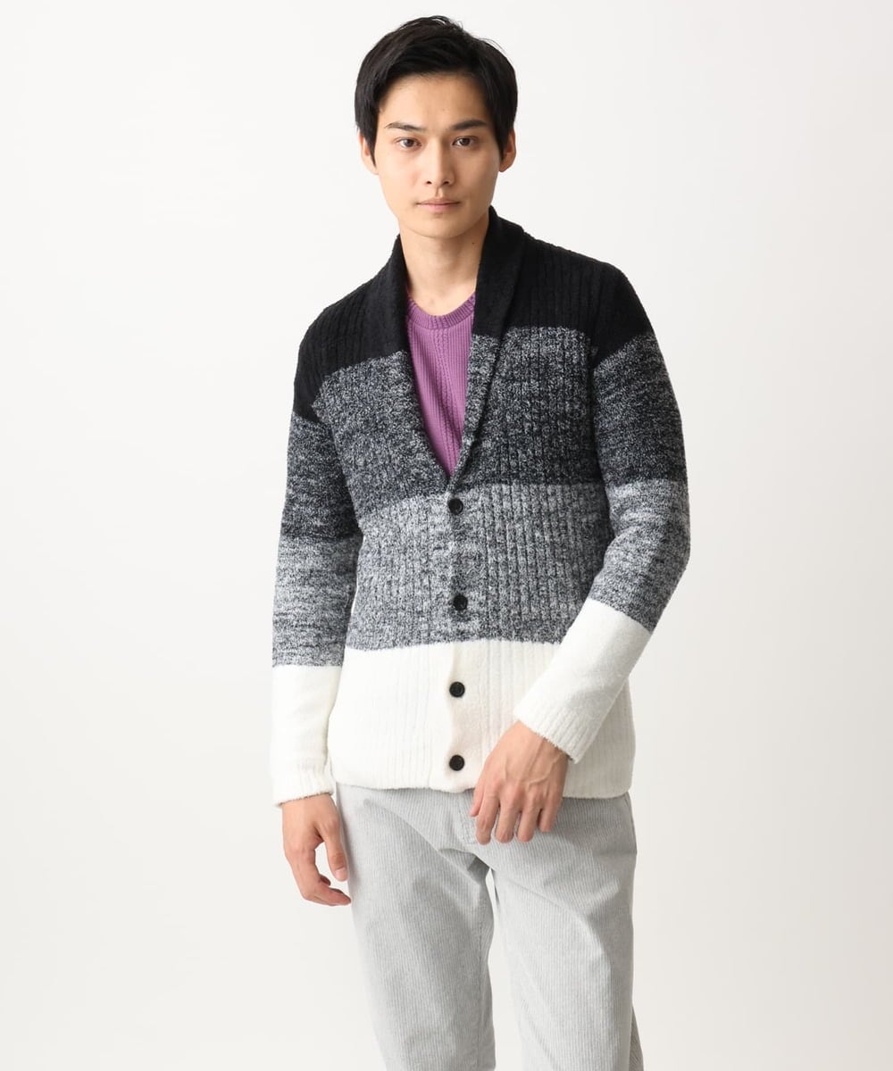 MKFDC22130 MK MICHEL KLEIN HOMME(MKミッシェルクランオム) 【5色展開／ギフト／洗える】ショールカラーカーディガン / フェザーモールヤーン ダークグレー