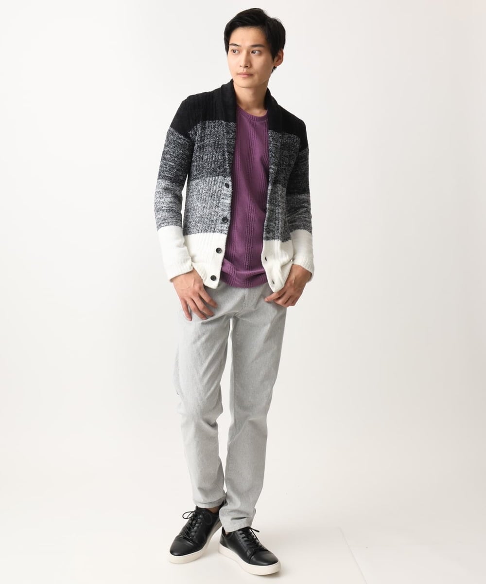 MKFDC22130 MK MICHEL KLEIN HOMME(MKミッシェルクランオム) 【5色展開／ギフト／洗える】ショールカラーカーディガン / フェザーモールヤーン ダークグレー