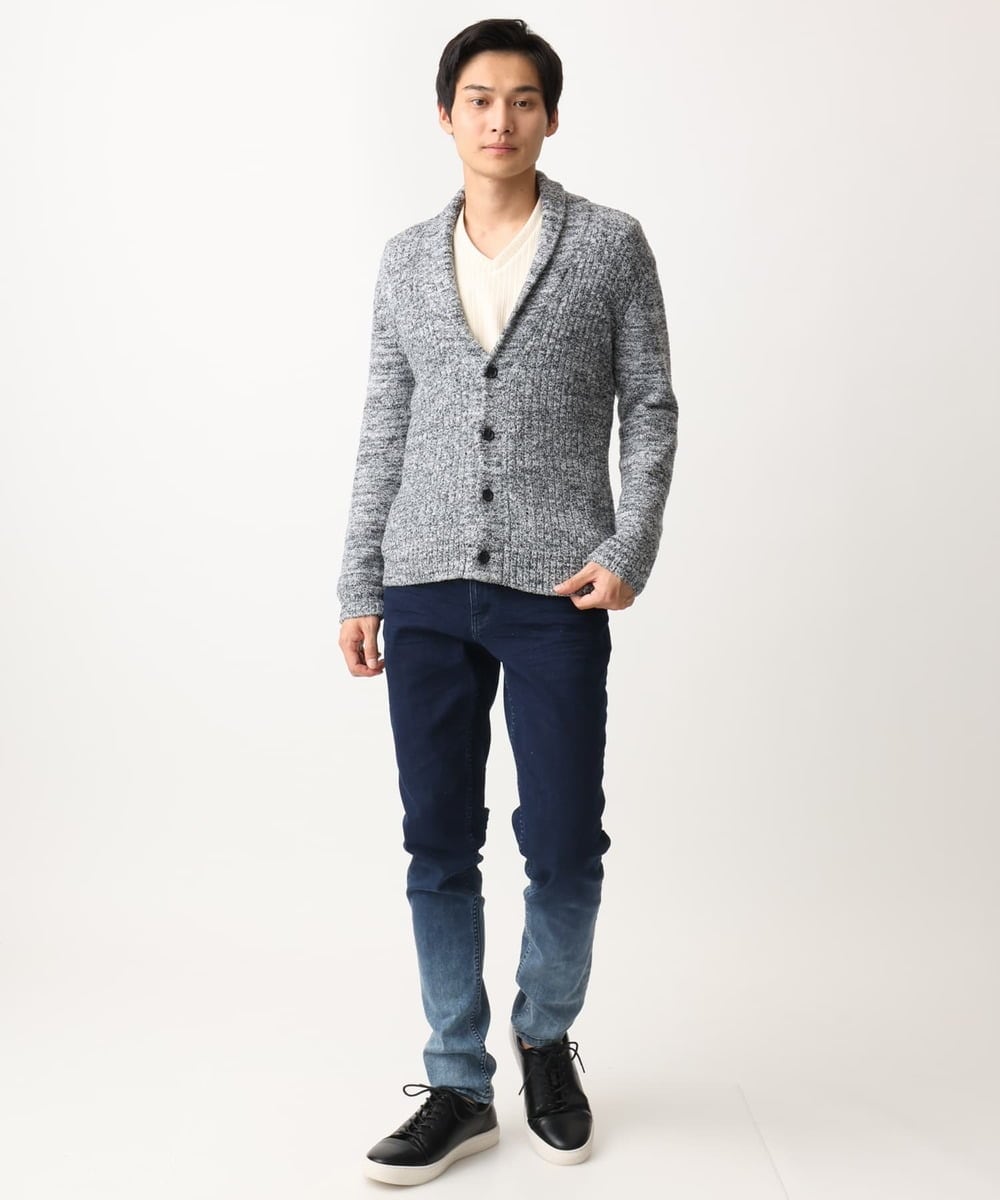 MKFDC22130 MK MICHEL KLEIN HOMME(MKミッシェルクランオム) 【5色展開／ギフト／洗える】ショールカラーカーディガン / フェザーモールヤーン ダークグレー