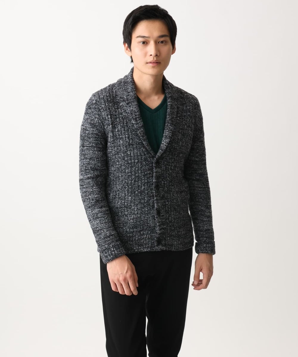 MKFDC22130 MK MICHEL KLEIN HOMME(MKミッシェルクランオム) 【5色展開／ギフト／洗える】ショールカラーカーディガン / フェザーモールヤーン ダークグレー