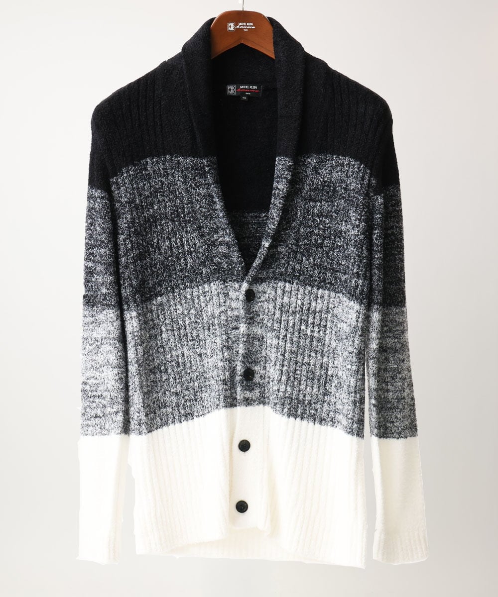 MKFDC22130 MK MICHEL KLEIN HOMME(MKミッシェルクランオム) 【5色展開／ギフト／洗える】ショールカラーカーディガン / フェザーモールヤーン ブラック