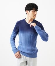 MKFDC40110 MK MICHEL KLEIN HOMME(MKミッシェルクランオム) 【在庫限り！/秋・春着用可能/洗える/コットン糸】Vネックニット/グラデーションケーブル ブルー