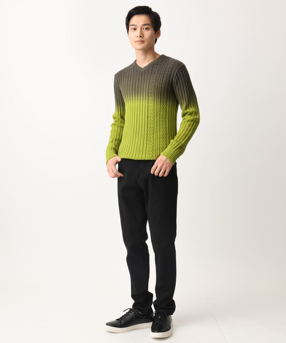 MKFDC40110 MK MICHEL KLEIN HOMME(MKミッシェルクランオム) 【在庫限り！/秋・春着用可能/洗える/コットン糸】Vネックニット/グラデーションケーブル ブルー