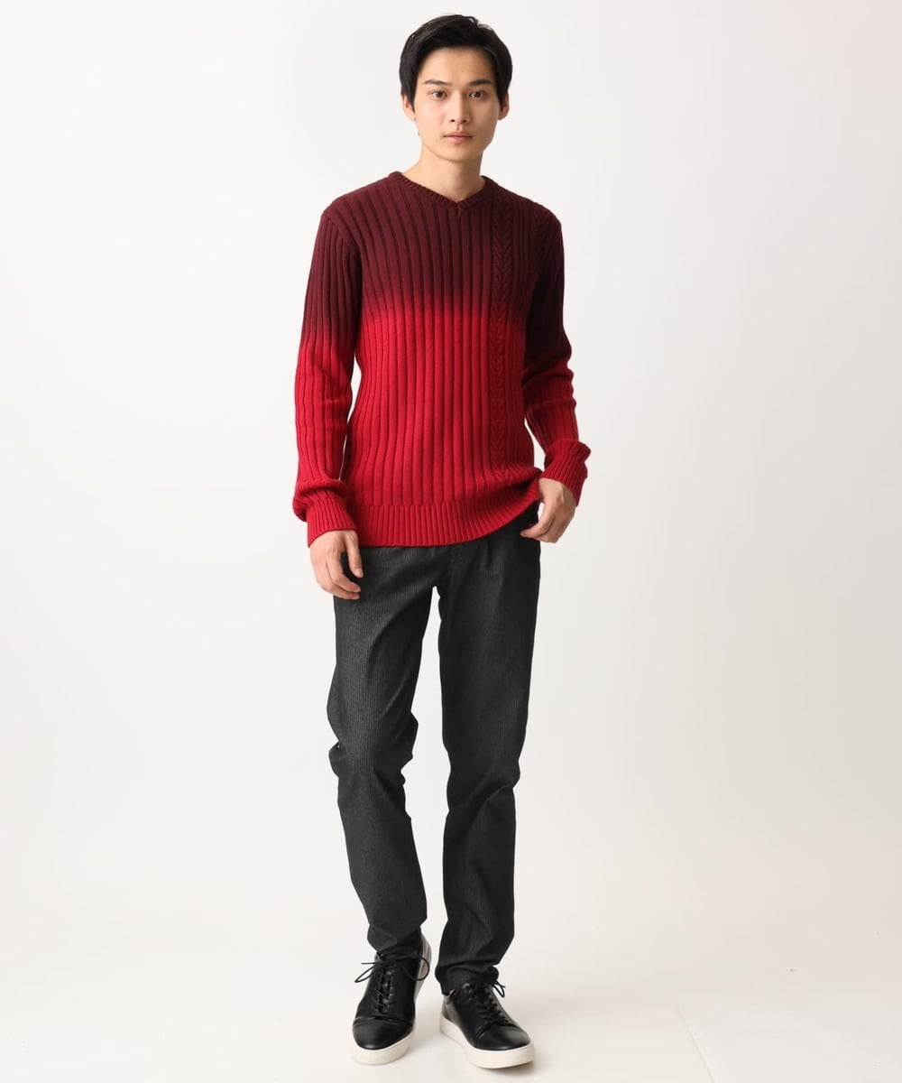 MKFDC40110 MK MICHEL KLEIN HOMME(MKミッシェルクランオム) 【在庫限り！/秋・春着用可能/洗える/コットン糸】Vネックニット/グラデーションケーブル ブルー