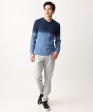 MKFDC40110 MK MICHEL KLEIN HOMME(MKミッシェルクランオム) 【在庫限り！/秋・春着用可能/洗える/コットン糸】Vネックニット/グラデーションケーブル ブルー