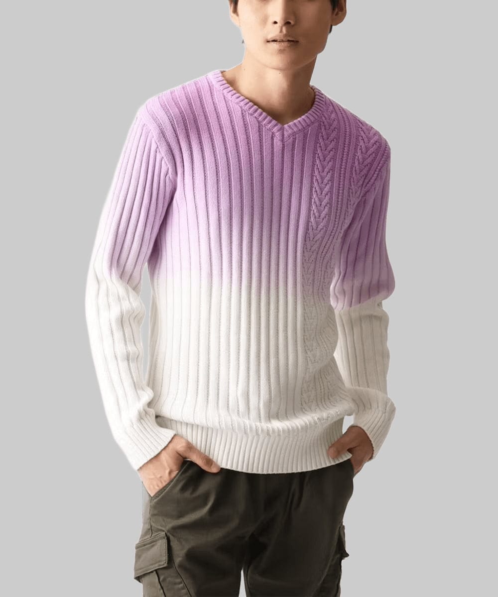 MKFDC42110 MK MICHEL KLEIN HOMME(MKミッシェルクランオム) 【残りわずか/天然素材使用/洗える】グラデーションケーブルニット ピンク