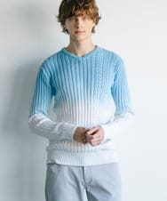 MKFDC42110 MK MICHEL KLEIN HOMME(MKミッシェルクランオム) 【残りわずか/天然素材使用/洗える】グラデーションケーブルニット ライトブルー