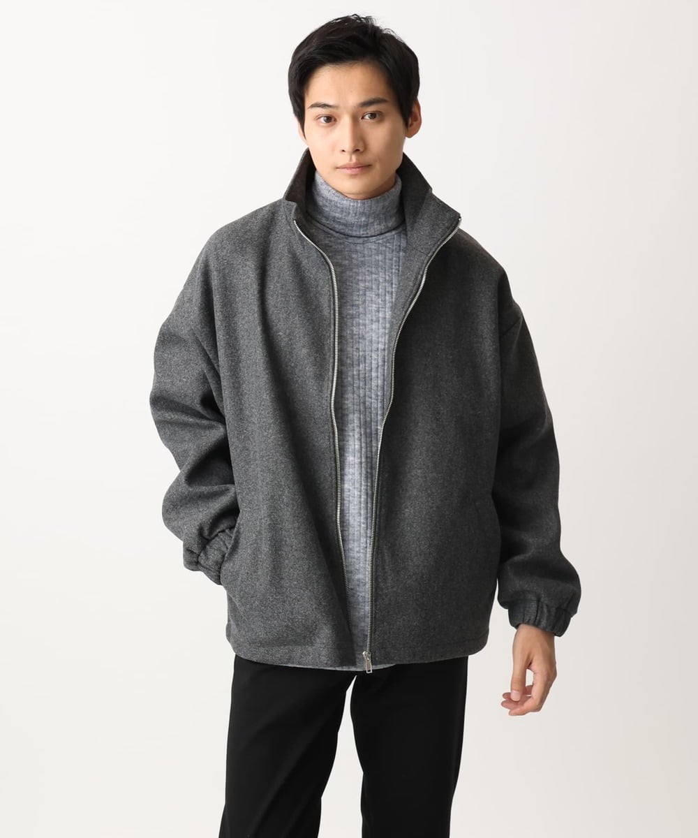 MKJAC86150 MK MICHEL KLEIN HOMME(MKミッシェルクランオム) 【残りわずか/在庫限り/ゆったりサイズ】ジップアップジャケット/ジャージメルトン ダークグレー