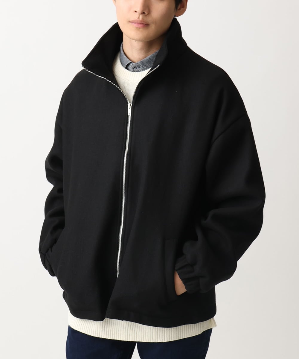 MKJAC86150 MK MICHEL KLEIN HOMME(MKミッシェルクランオム) 【残りわずか/在庫限り/ゆったりサイズ】ジップアップジャケット/ジャージメルトン ブラック