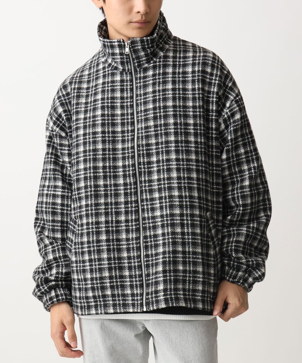 MKJAC87150 MK MICHEL KLEIN HOMME(MKミッシェルクランオム) 【残りわずか/在庫限り/ゆったりサイズ】ジップアップチェックジャケット/ジャージメルトン ゴールド